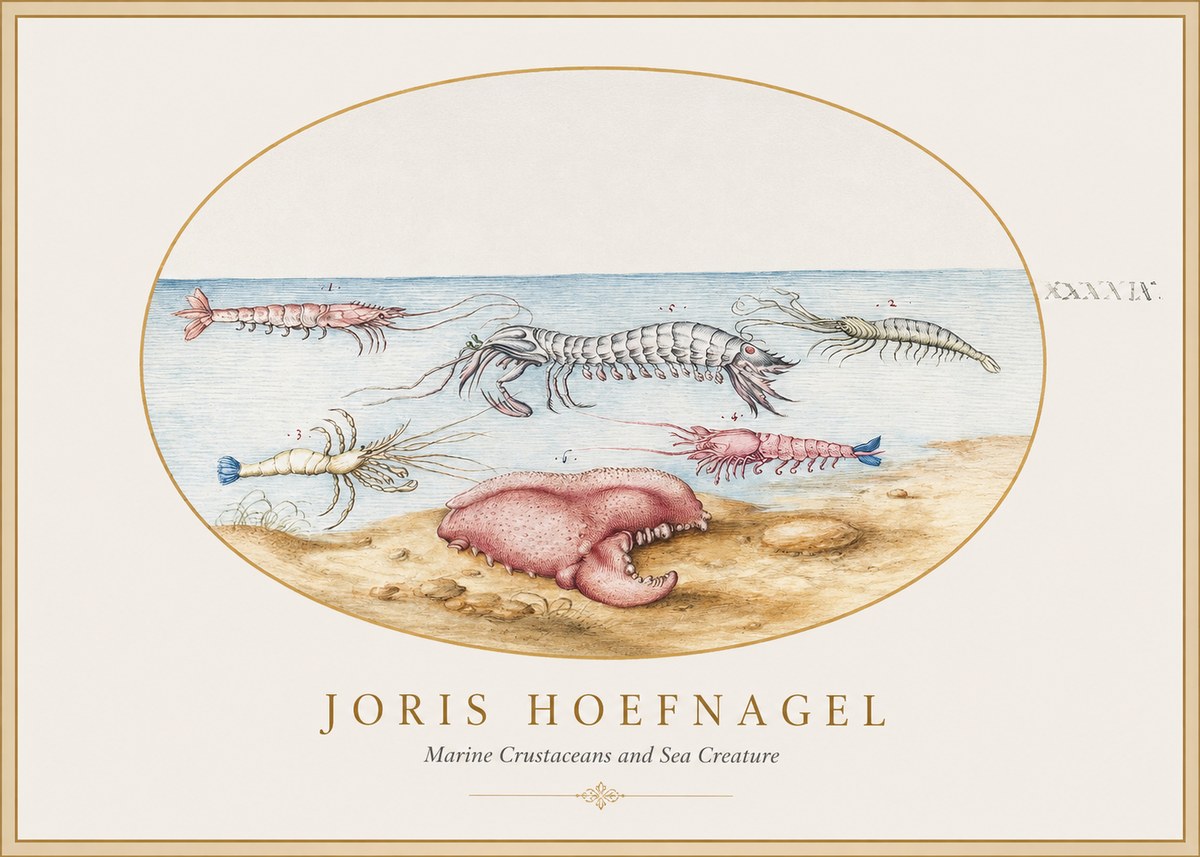 Joris Hoefnagel Marine Crustaceans and Sea Creature No1 - Plakát