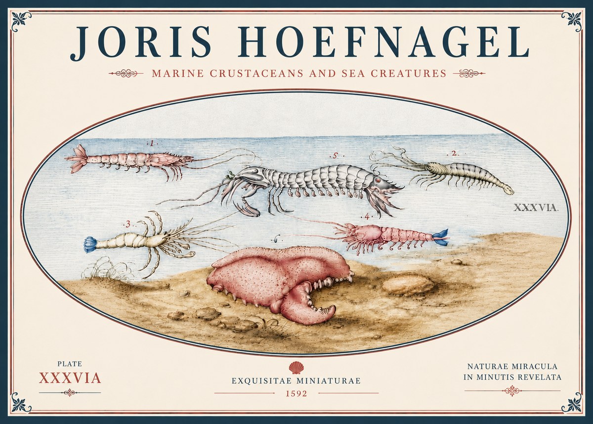 Joris Hoefnagel Marine Crustaceans and Sea Creature No5 - Plakát