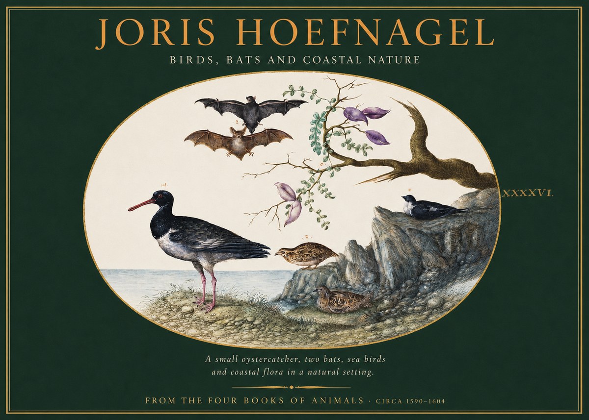 Joris Hoefnagel Birds, Bats and Coastal Nature No2 - Plakát