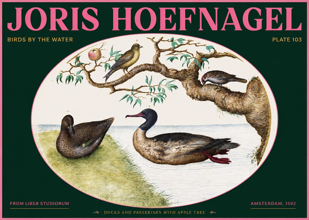 Joris Hoefnagel Ducks and Passerines with Apple Tree No2 - Plakát