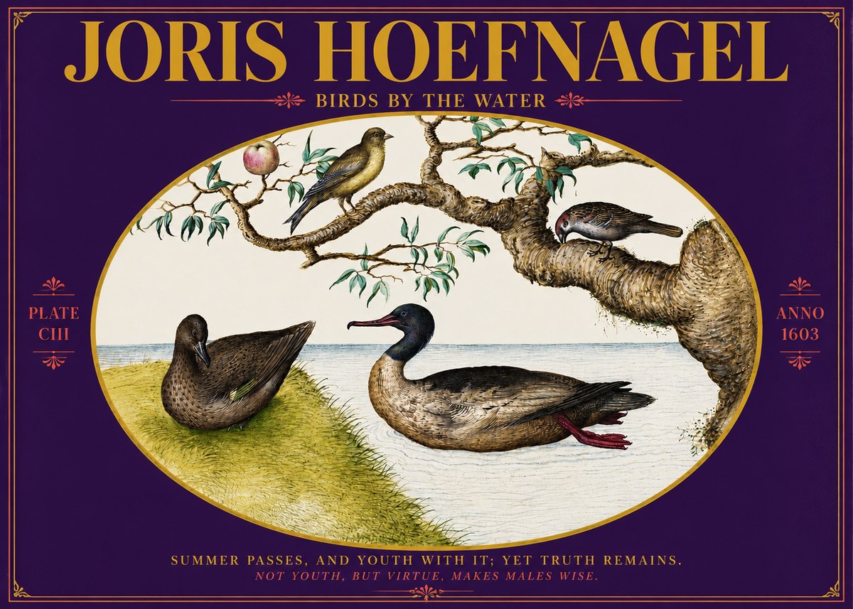 Joris Hoefnagel Ducks and Passerines with Apple Tree No6 - Plakát