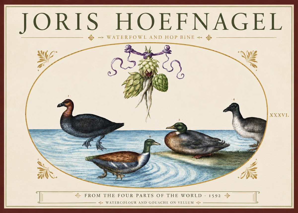 Joris Hoefnagel Waterfowl and Hop Bine No3 - Plakát