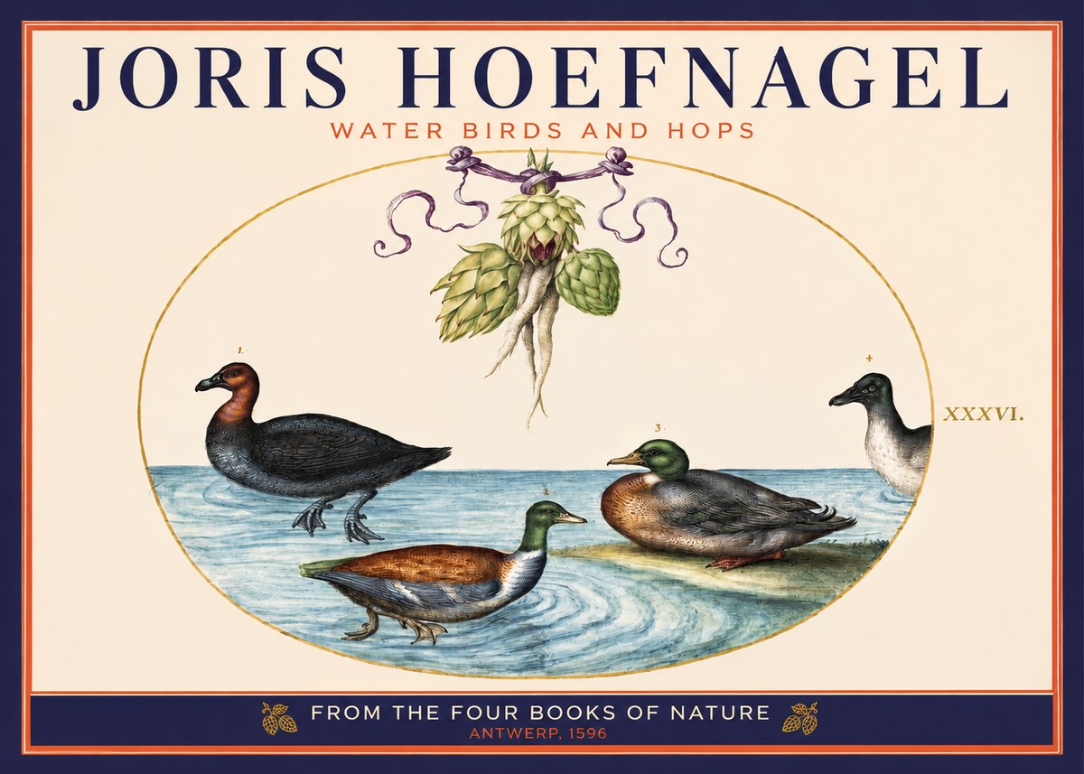 Joris Hoefnagel Waterfowl and Hop Bine No6 - Plakát