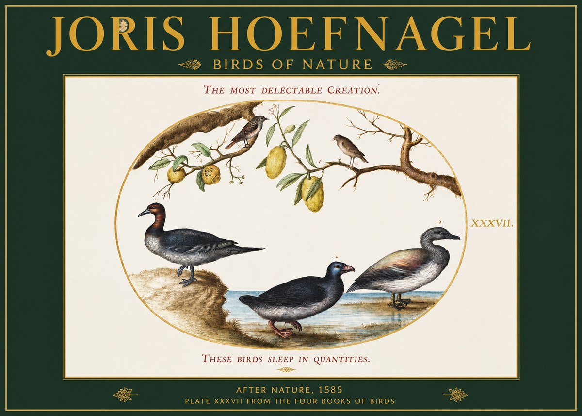 Joris Hoefnagel Plate Xxxvii from the Four Books of Birds No2 - Plakát
