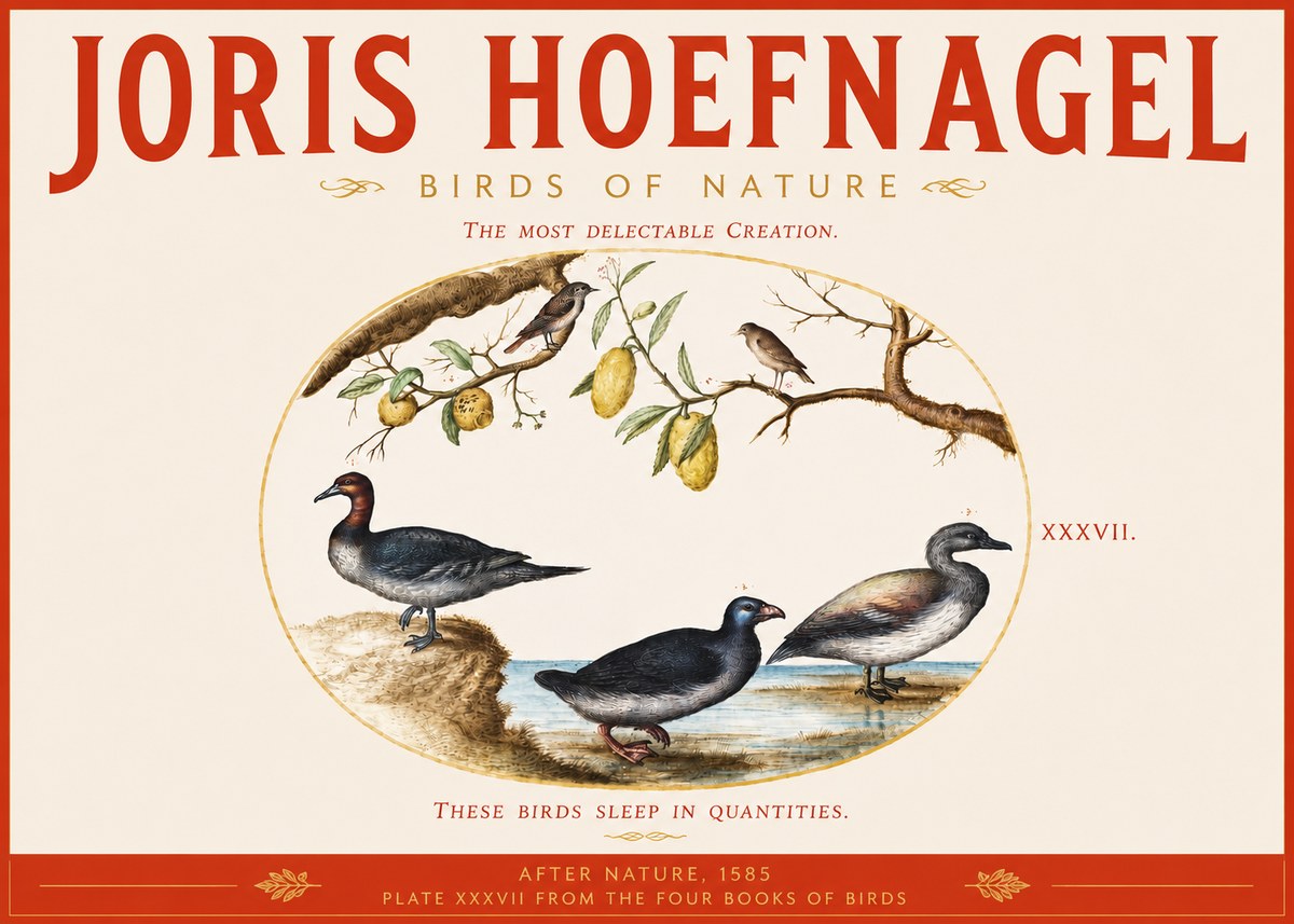 Joris Hoefnagel Plate Xxxvii from the Four Books of Birds No3 - Plakát
