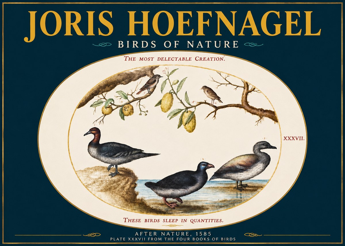 Joris Hoefnagel Plate Xxxvii from the Four Books of Birds No4 - Plakát