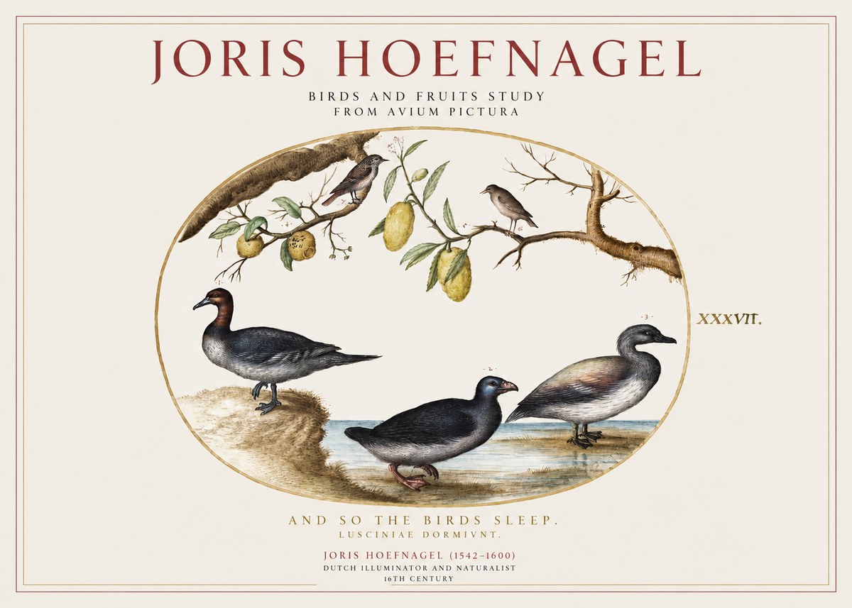 Joris Hoefnagel Plate Xxxvii from the Four Books of Birds No5 - Plakát