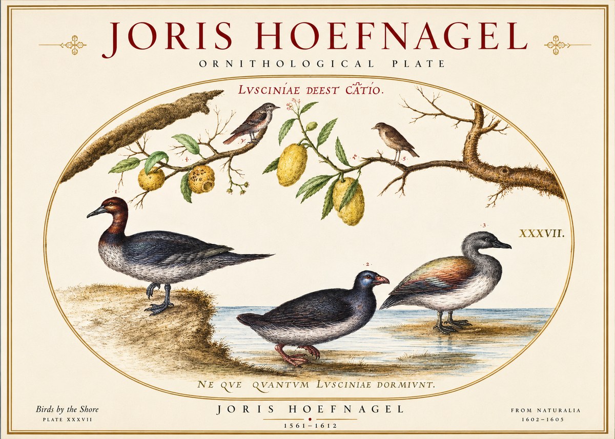 Joris Hoefnagel Plate Xxxvii from the Four Books of Birds No6 - Plakát