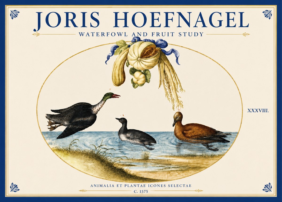 Joris Hoefnagel Waterfowl and Fruit Study No3 - Plakát