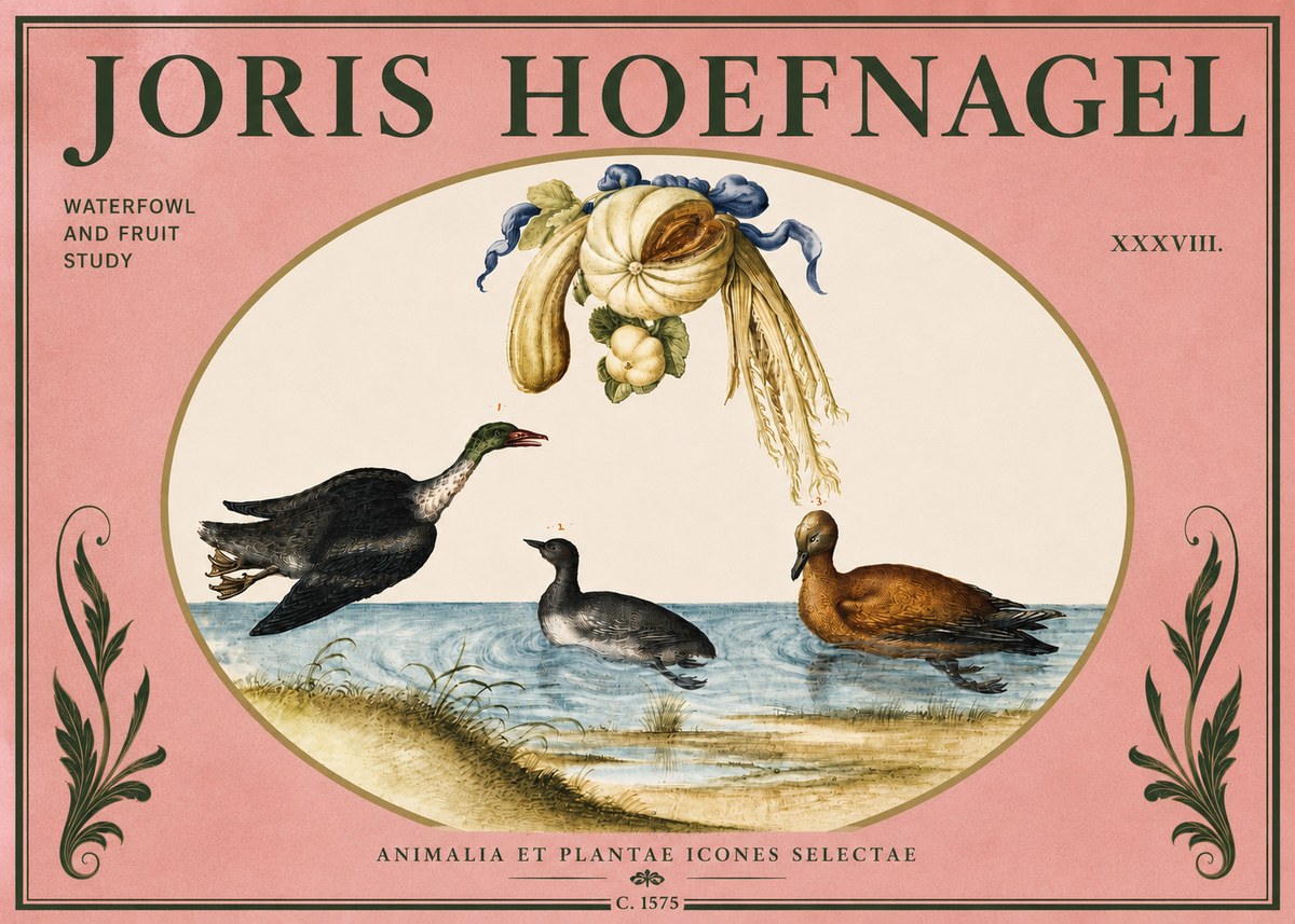 Joris Hoefnagel Waterfowl and Fruit Study No4 - Plakát