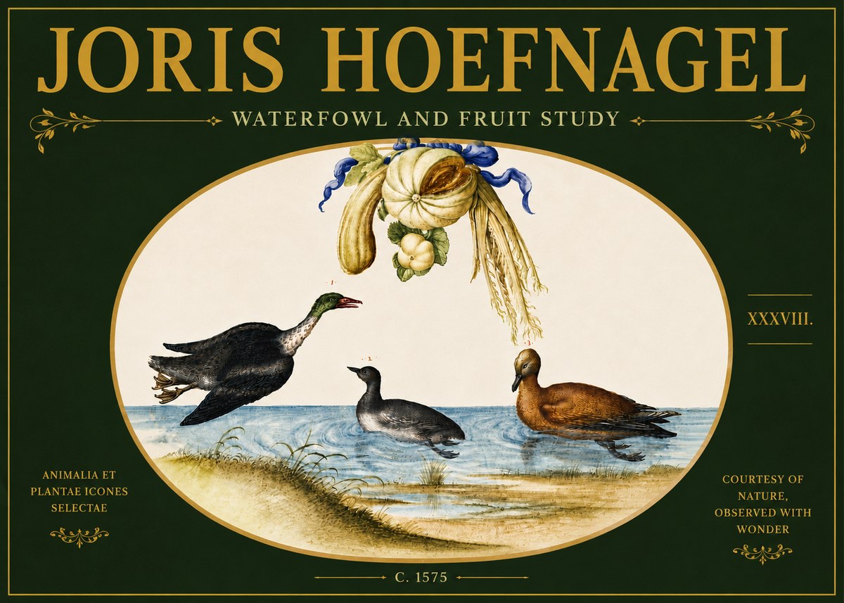 Joris Hoefnagel Waterfowl and Fruit Study No6 - Plakát