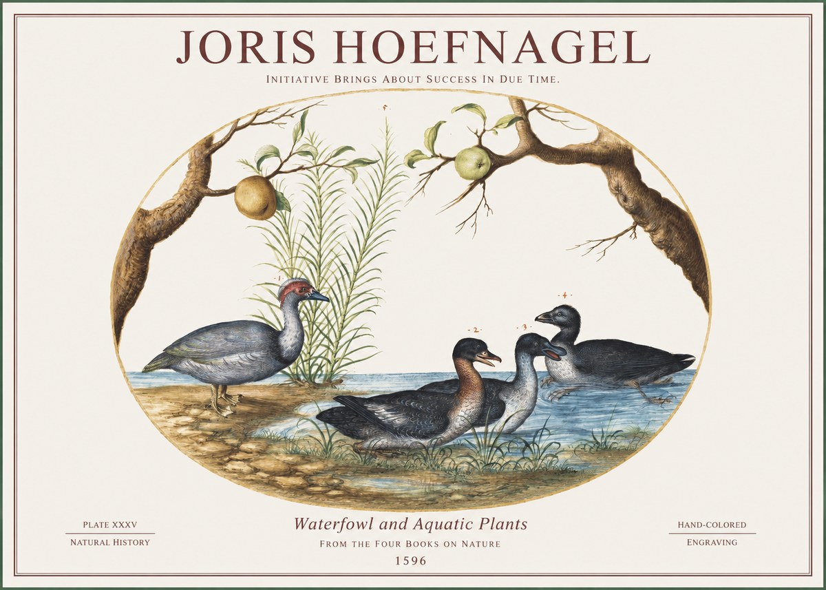 Joris Hoefnagel Waterfowl and Aquatic Plants No1 - Plakát
