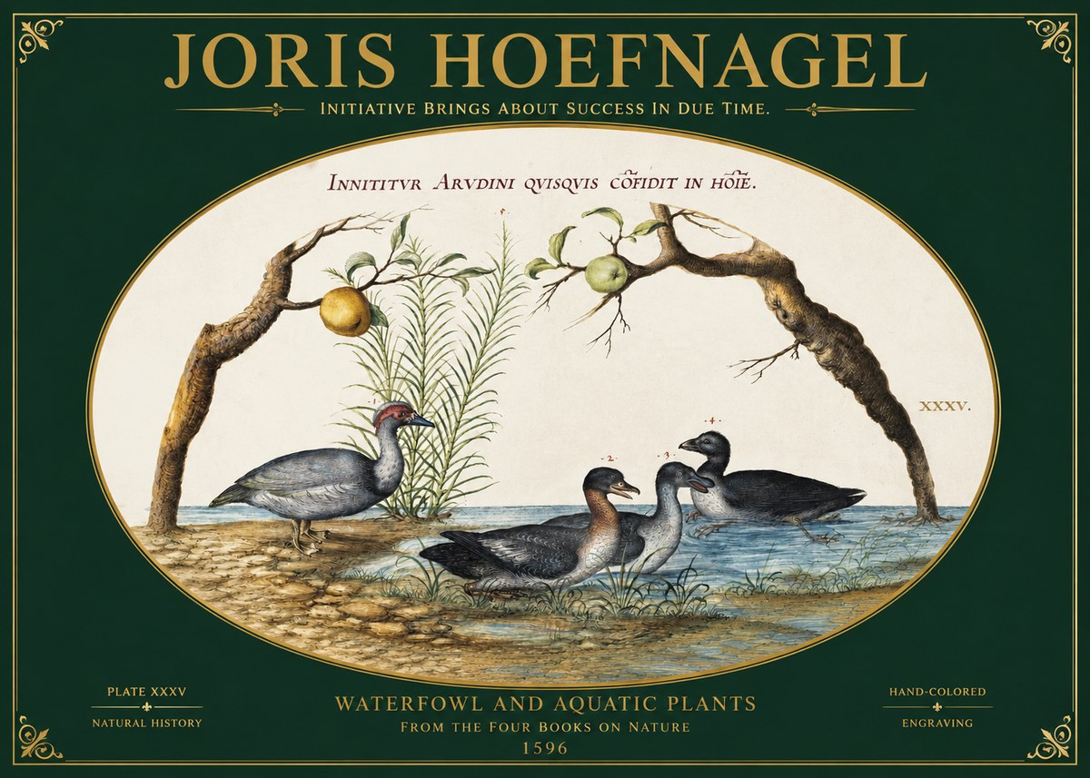 Joris Hoefnagel Waterfowl and Aquatic Plants No2 - Plakát