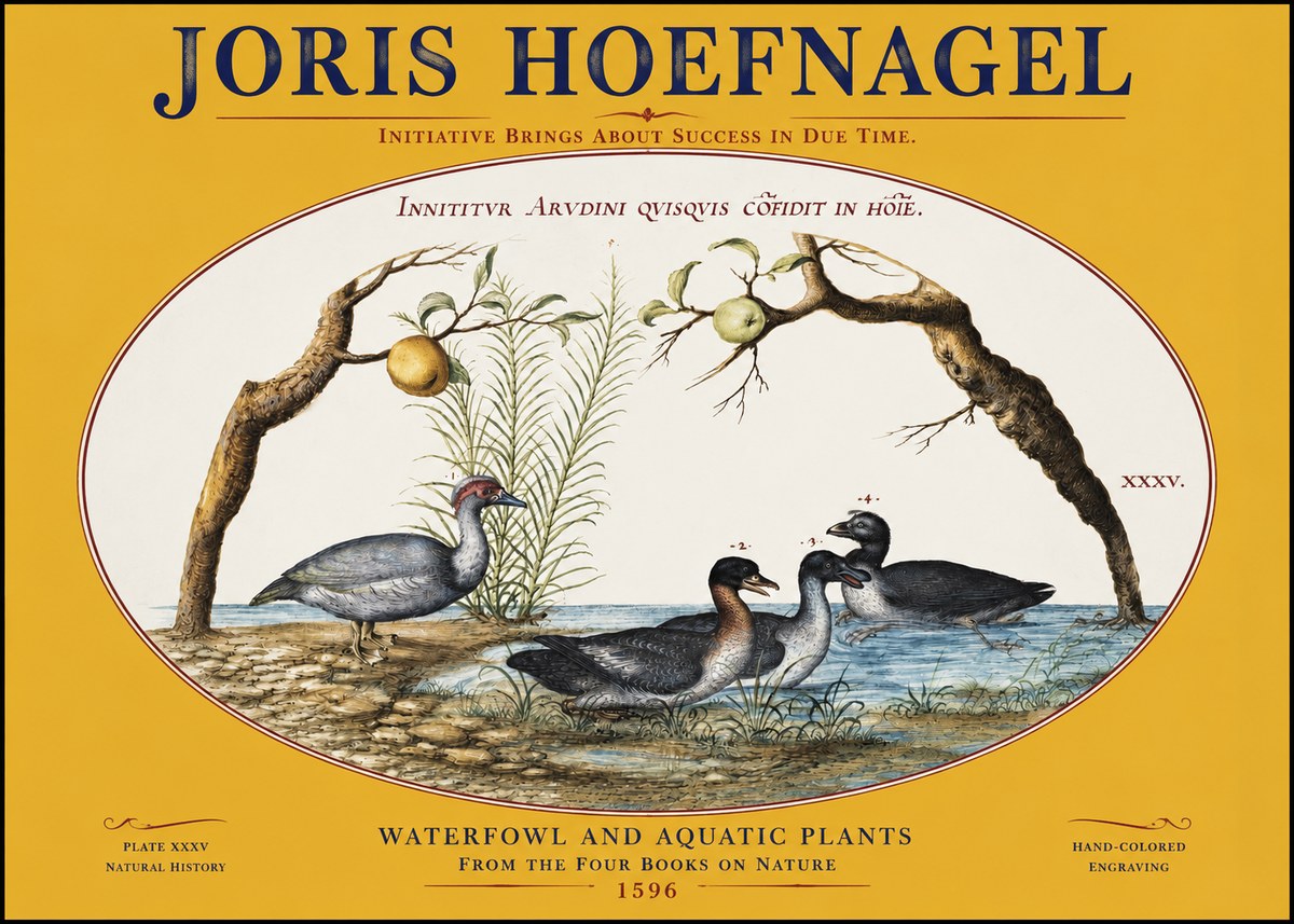 Joris Hoefnagel Waterfowl and Aquatic Plants No3 - Plakát