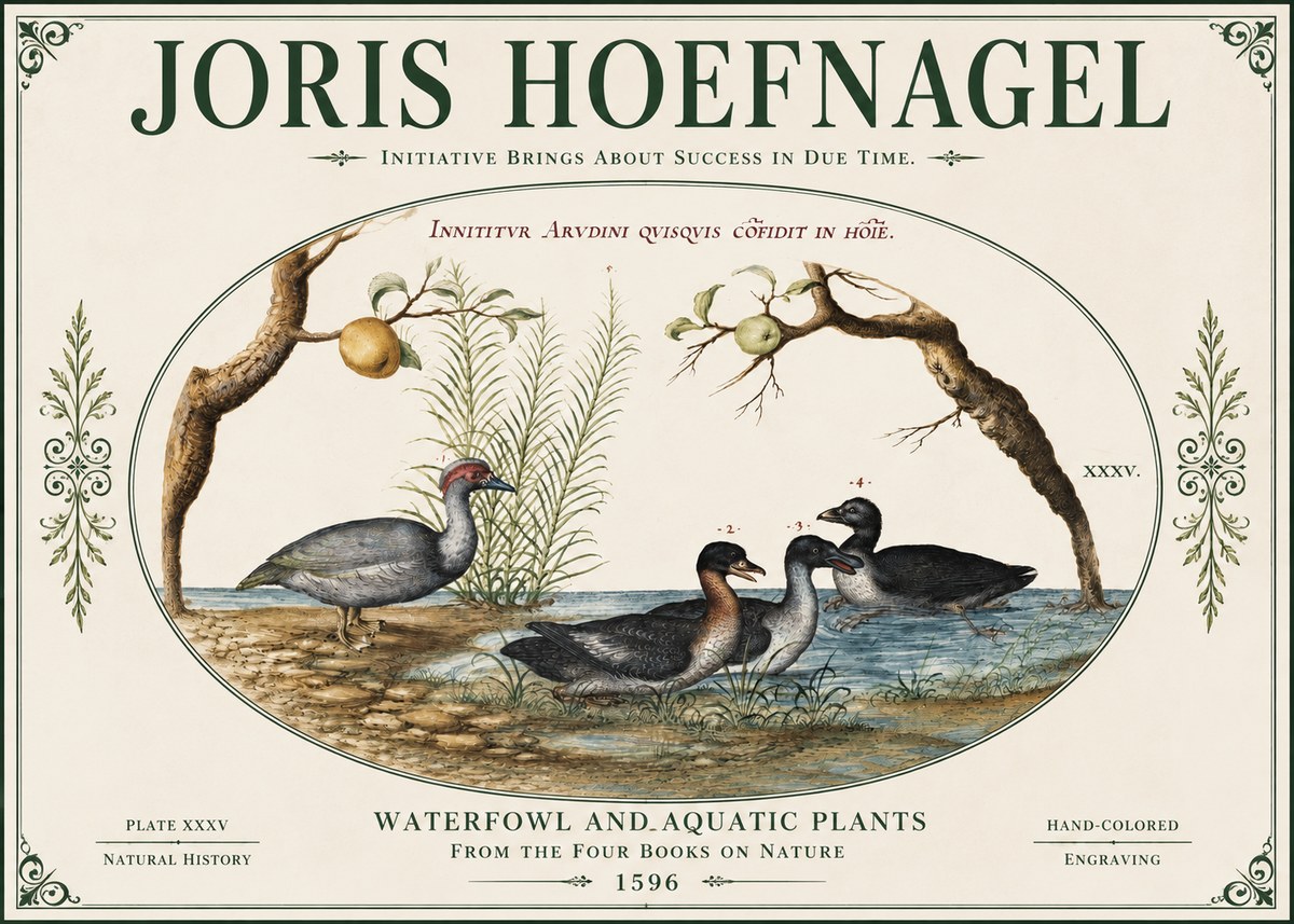 Joris Hoefnagel Waterfowl and Aquatic Plants No4 - Plakát