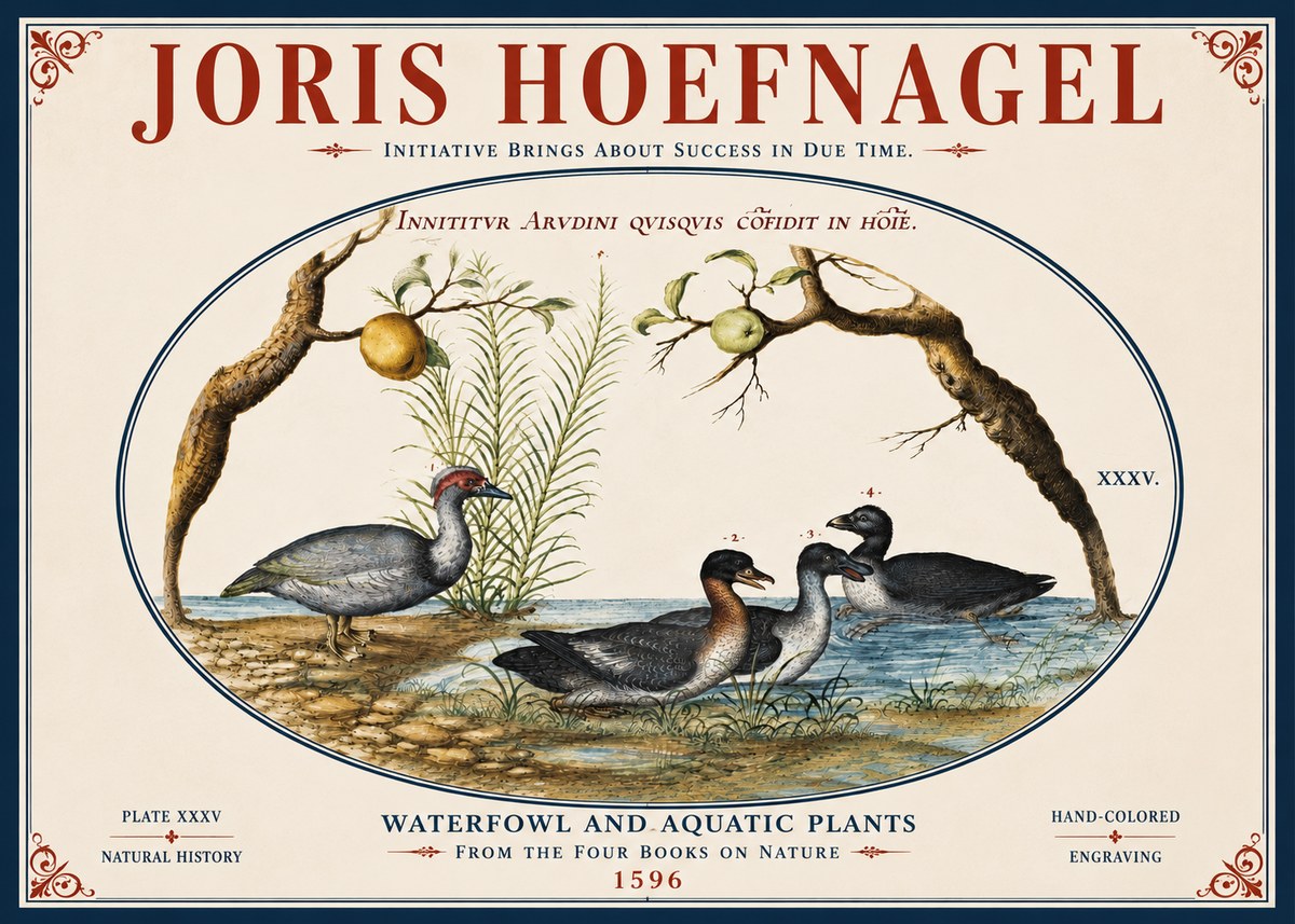 Joris Hoefnagel Waterfowl and Aquatic Plants No5 - Plakát
