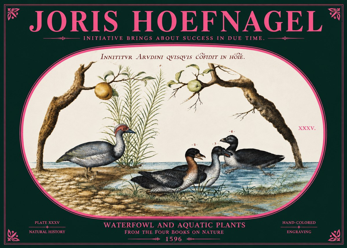 Joris Hoefnagel Waterfowl and Aquatic Plants No6 - Plakát