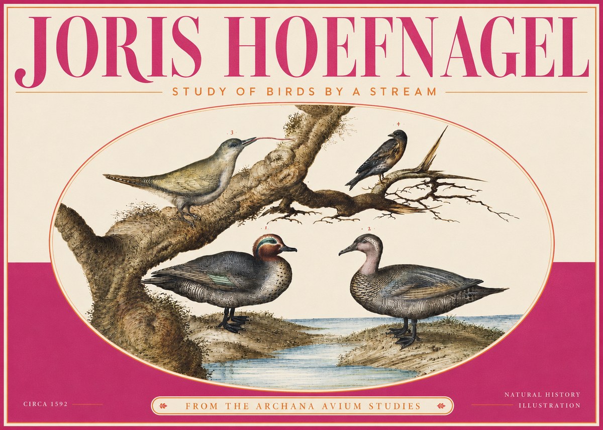 Joris Hoefnagel Study of Birds by a Stream No4 - Plakát