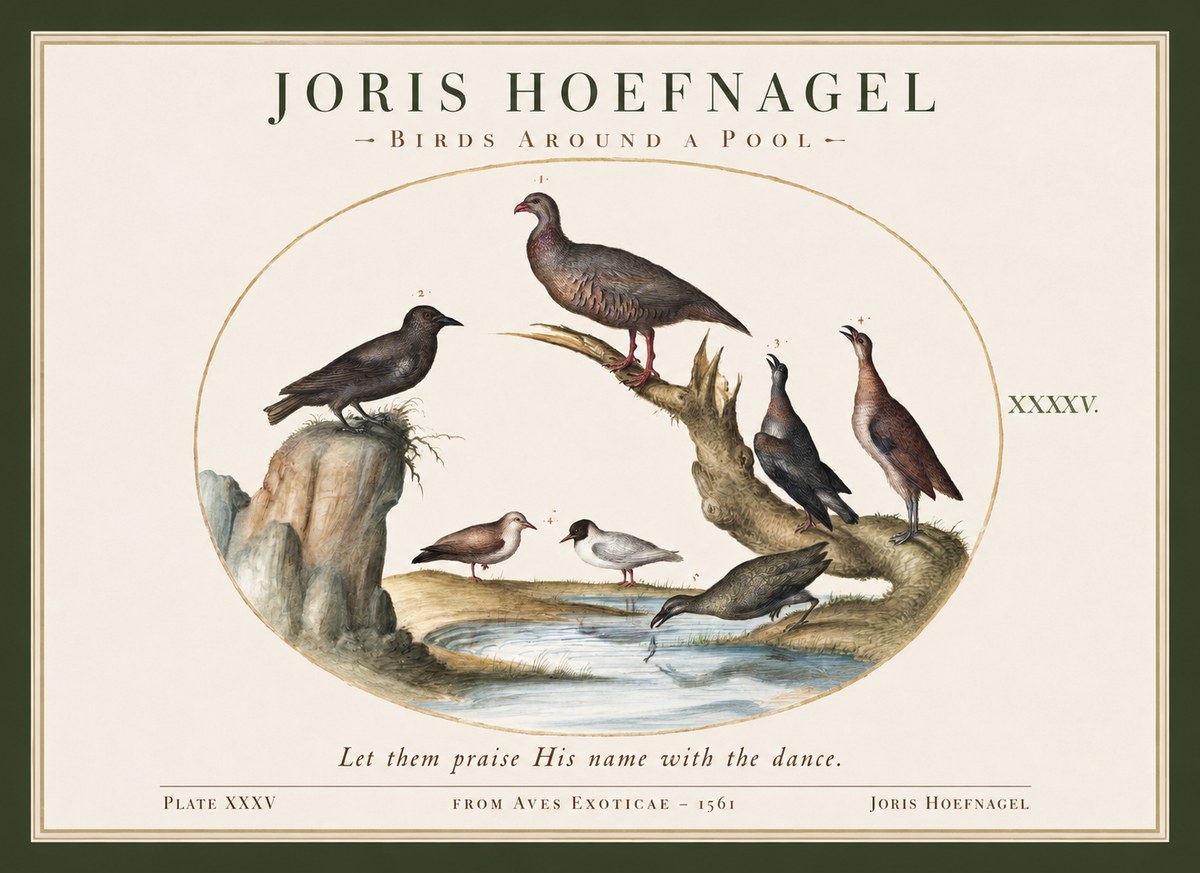 Joris Hoefnagel Birds Around a Pool No1 - Plakát