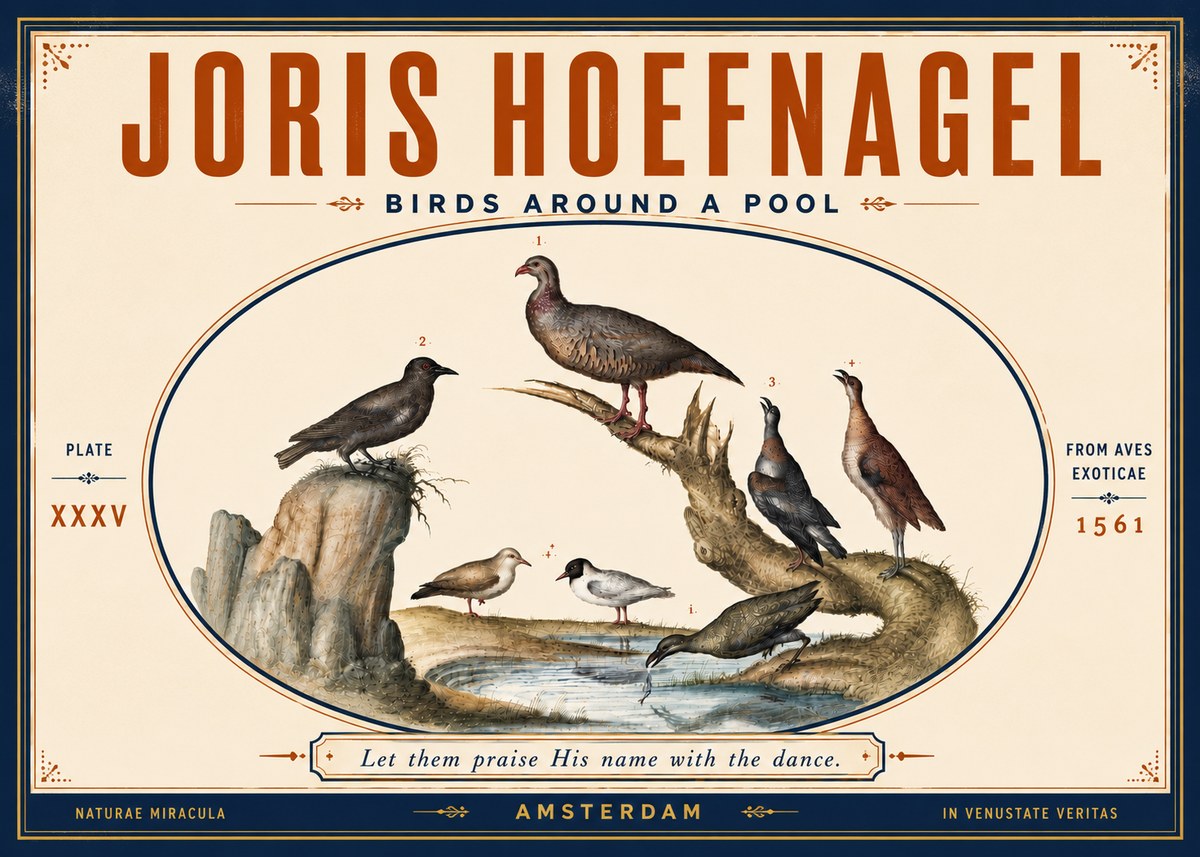 Joris Hoefnagel Birds Around a Pool No5 - Plakát