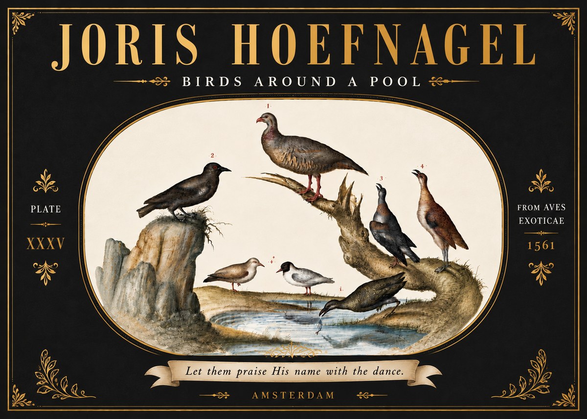 Joris Hoefnagel Birds Around a Pool No6 - Plakát