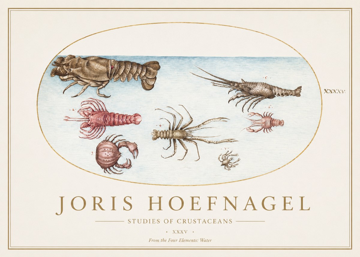 Joris Hoefnagel Studies of Crustaceans No1 - Plakát