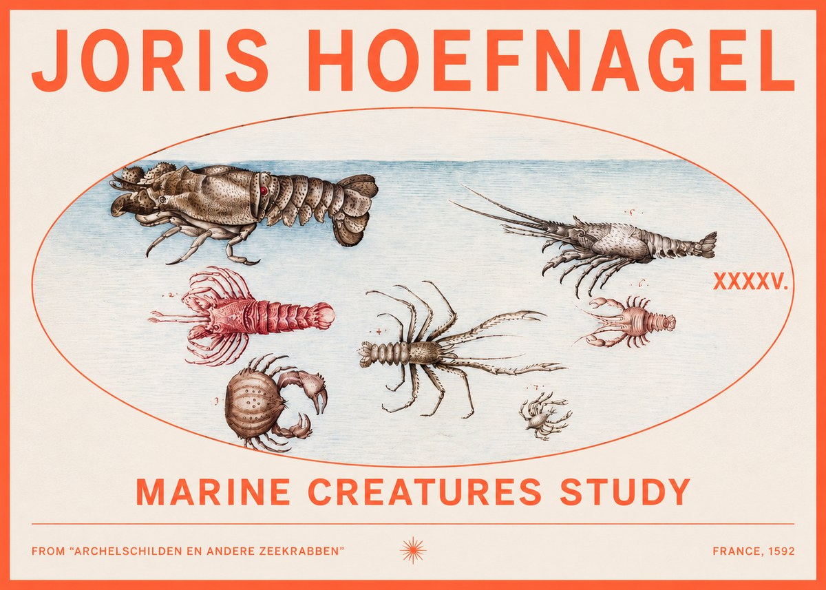 Joris Hoefnagel Studies of Crustaceans No3 - Plakát