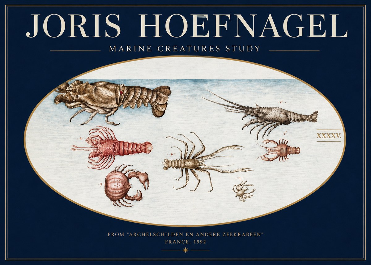 Joris Hoefnagel Studies of Crustaceans No4 - Plakát