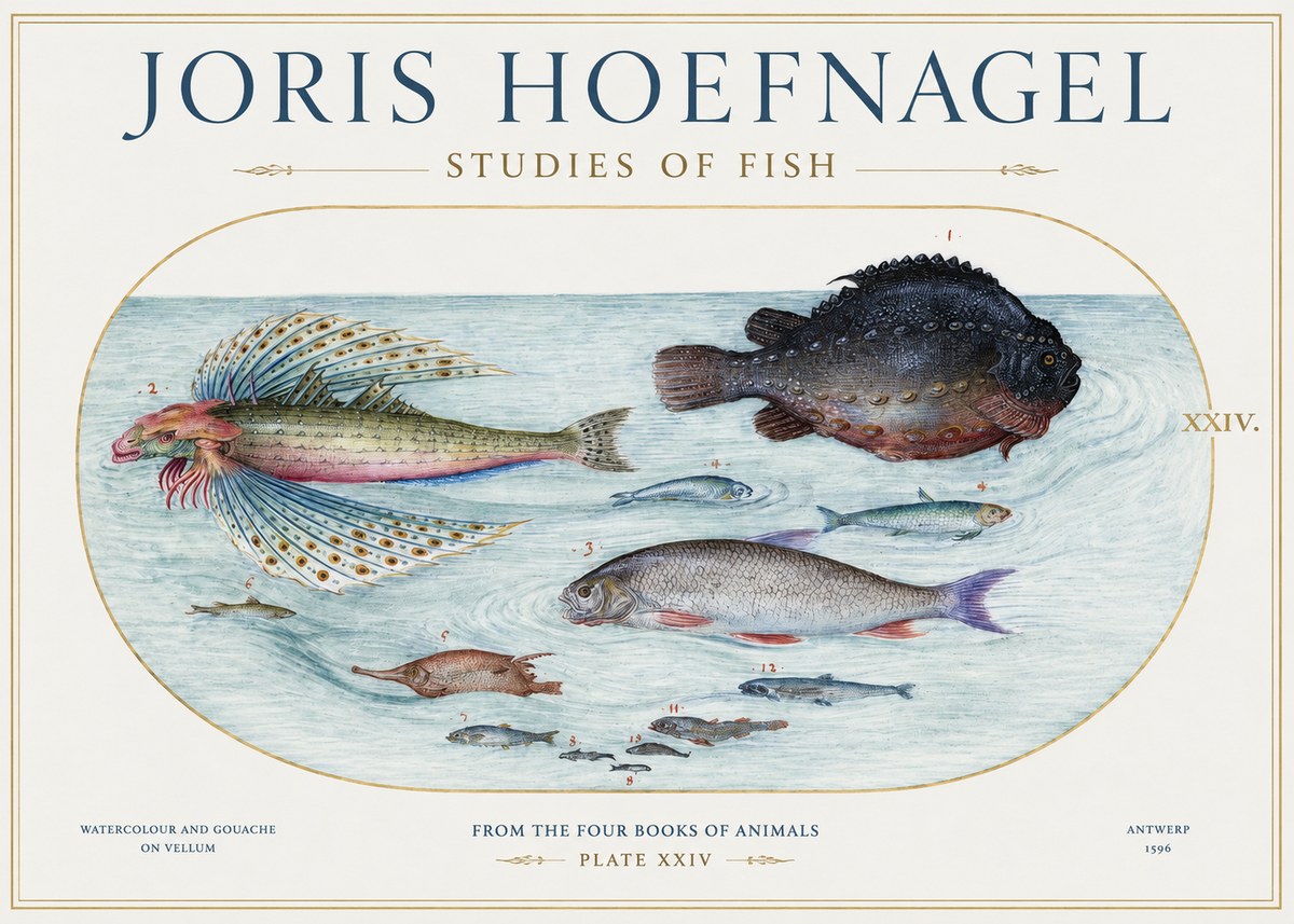 Joris Hoefnagel Studies of Fish II No1 - Plakát