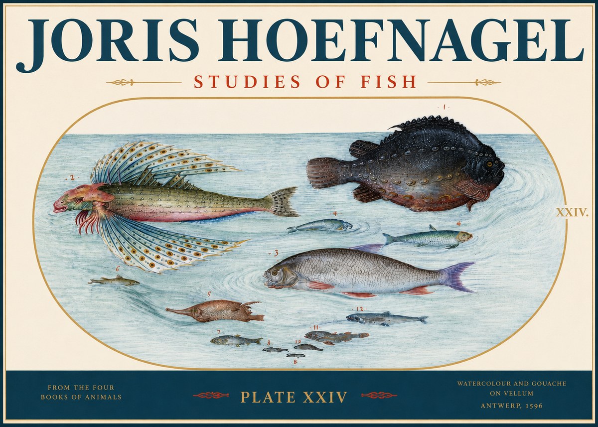 Joris Hoefnagel Studies of Fish II No3 - Plakát