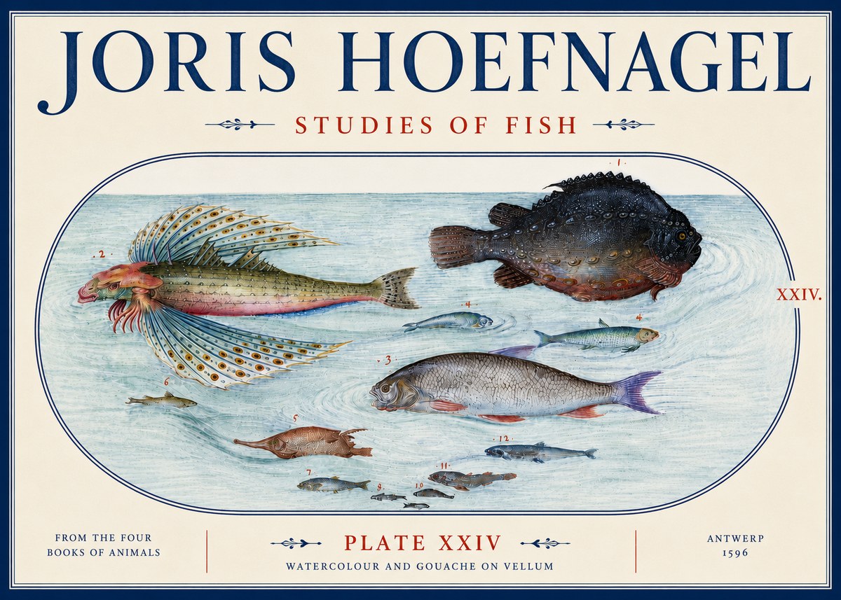 Joris Hoefnagel Studies of Fish II No6 - Plakát