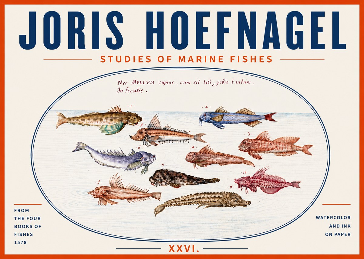 Joris Hoefnagel Studies of Marine Fishes No5 - Plakát