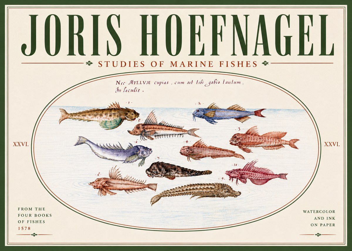 Joris Hoefnagel Studies of Marine Fishes No6 - Plakát