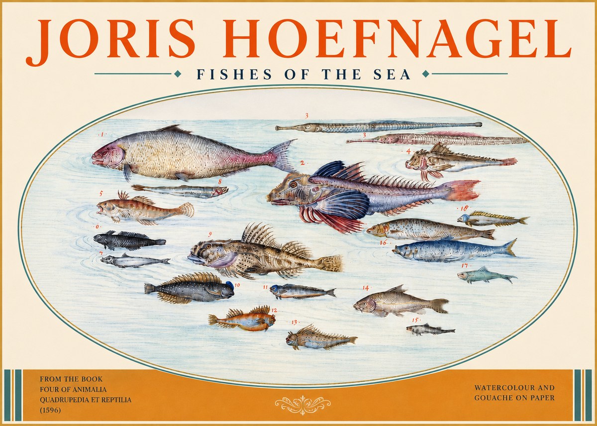 Joris Hoefnagel Fishes of the Sea III No3 - Plakát