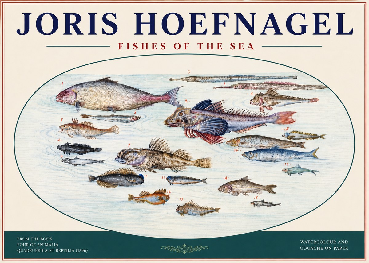 Joris Hoefnagel Fishes of the Sea III No4 - Plakát