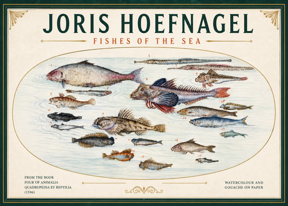Joris Hoefnagel Fishes of the Sea III No6 - Plakát