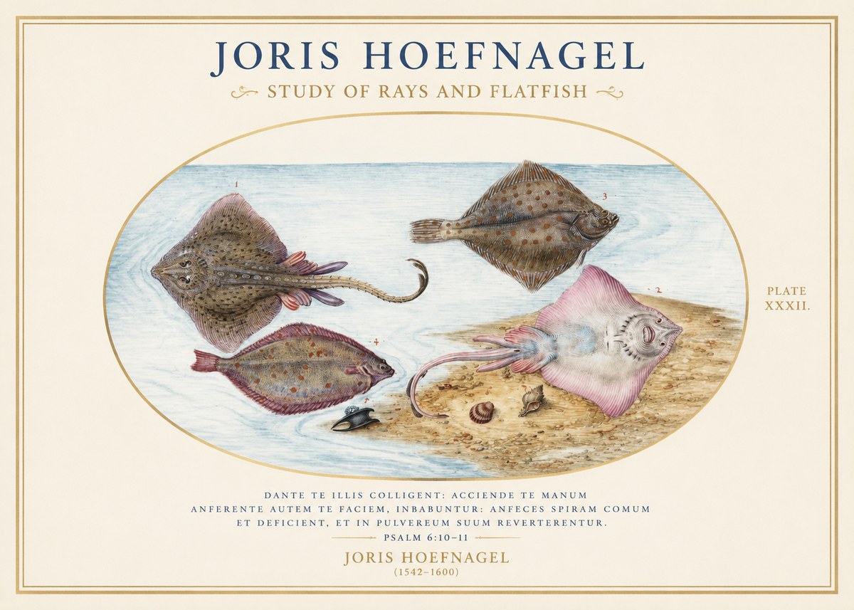 Joris Hoefnagel Study of Rays and Flatfish No1 - Plakát