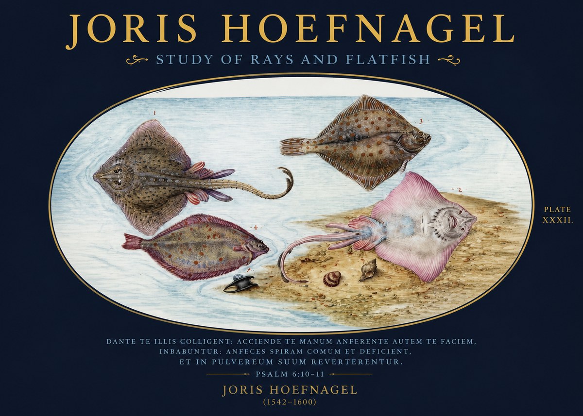Joris Hoefnagel Study of Rays and Flatfish No2 - Plakát