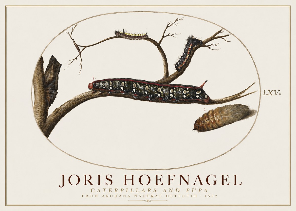 Joris Hoefnagel Caterpillars and Pupa No1 - Plakát