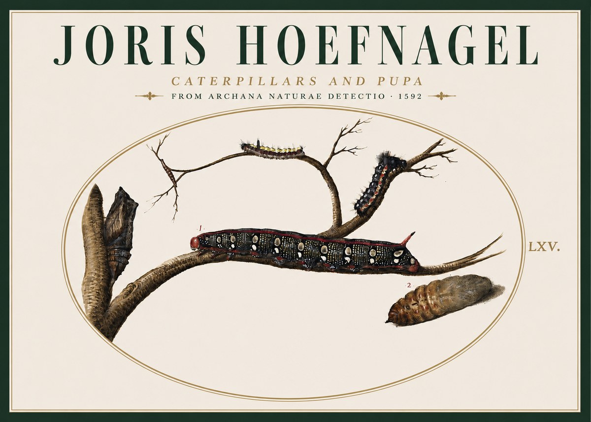 Joris Hoefnagel Caterpillars and Pupa No4 - Plakát