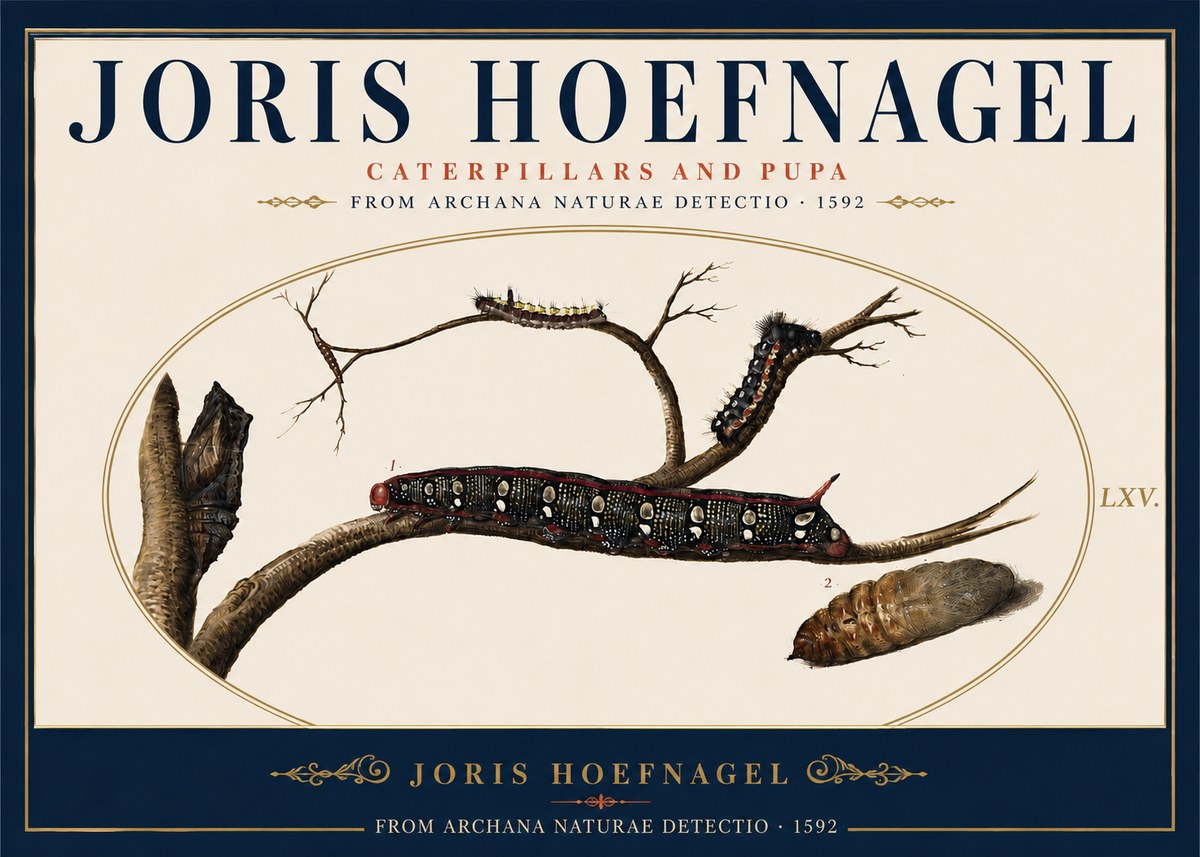 Joris Hoefnagel Caterpillars and Pupa No5 - Plakát