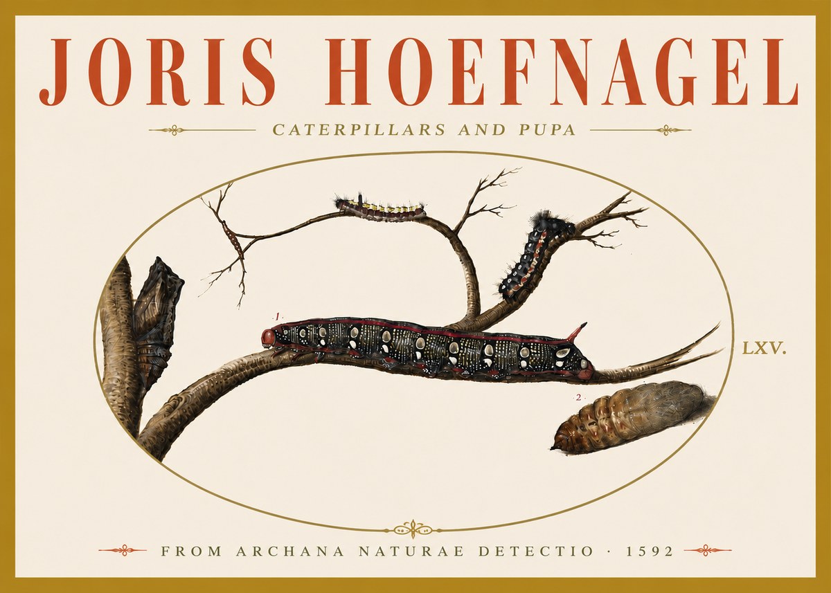 Joris Hoefnagel Caterpillars and Pupa No6 - Plakát