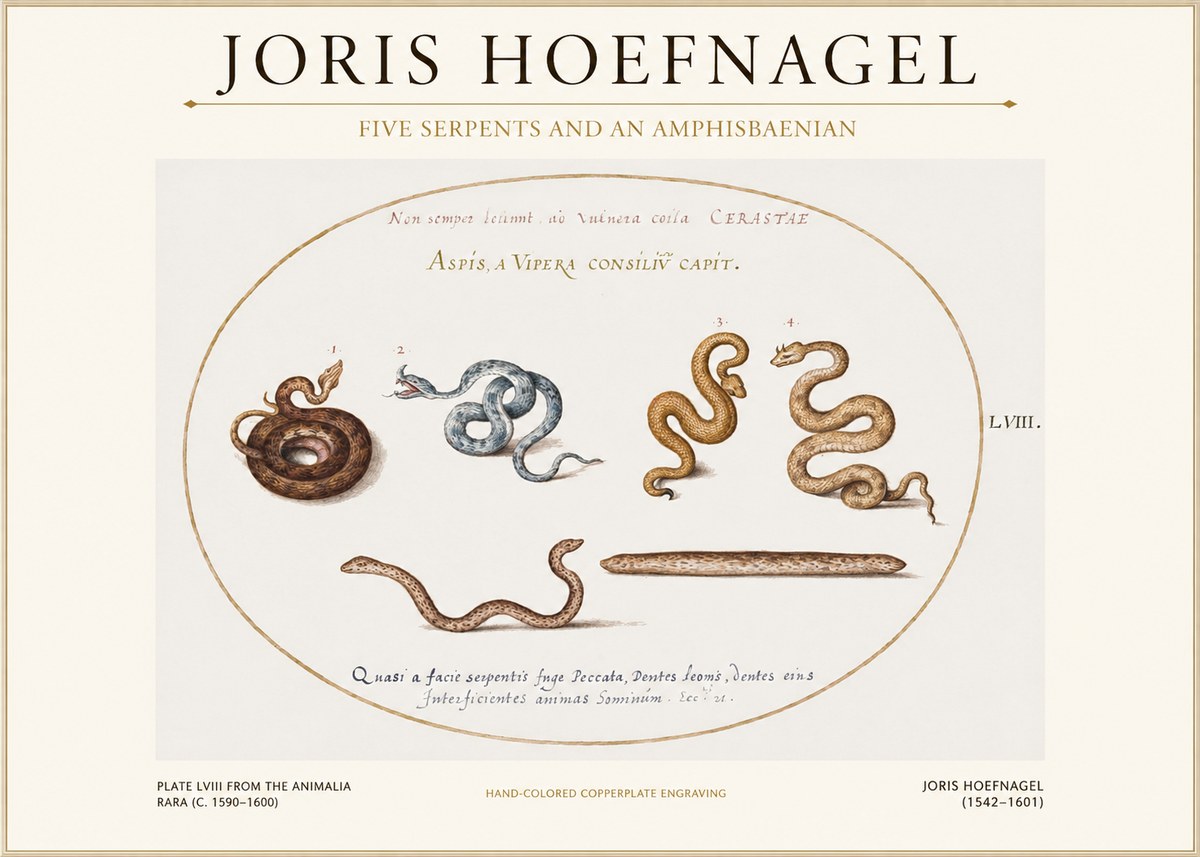 Joris Hoefnagel Five Serpents and an Amphisbaenian No1 - Plakát