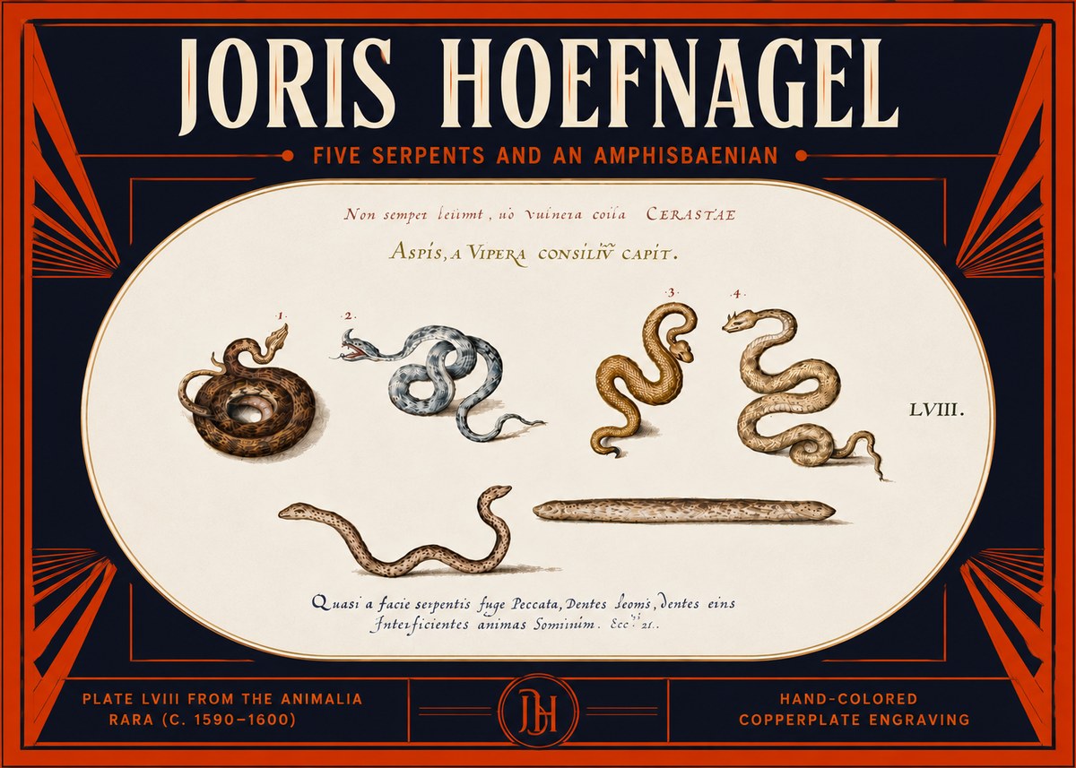 Joris Hoefnagel Five Serpents and an Amphisbaenian No5 - Plakát