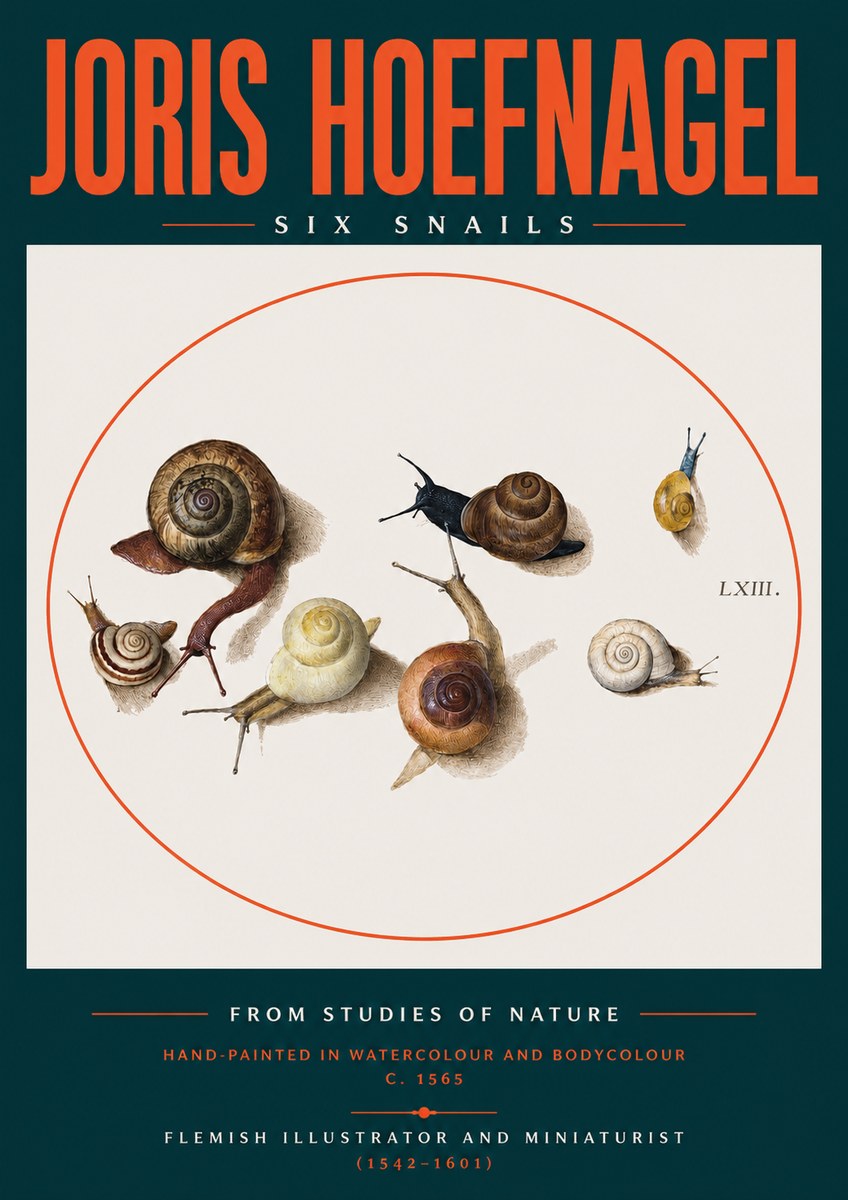 Joris Hoefnagel Six Snails No2 - Plakát