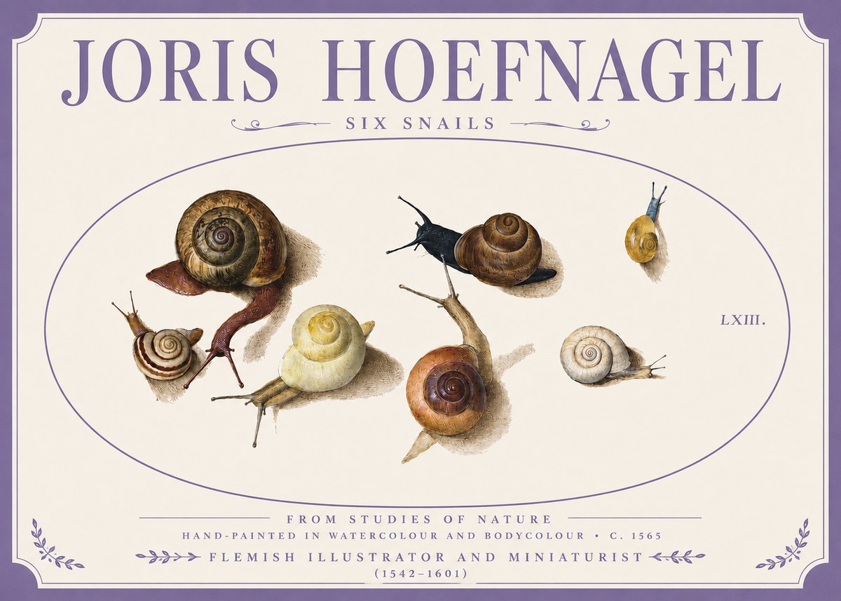 Joris Hoefnagel Six Snails No3 - Plakát