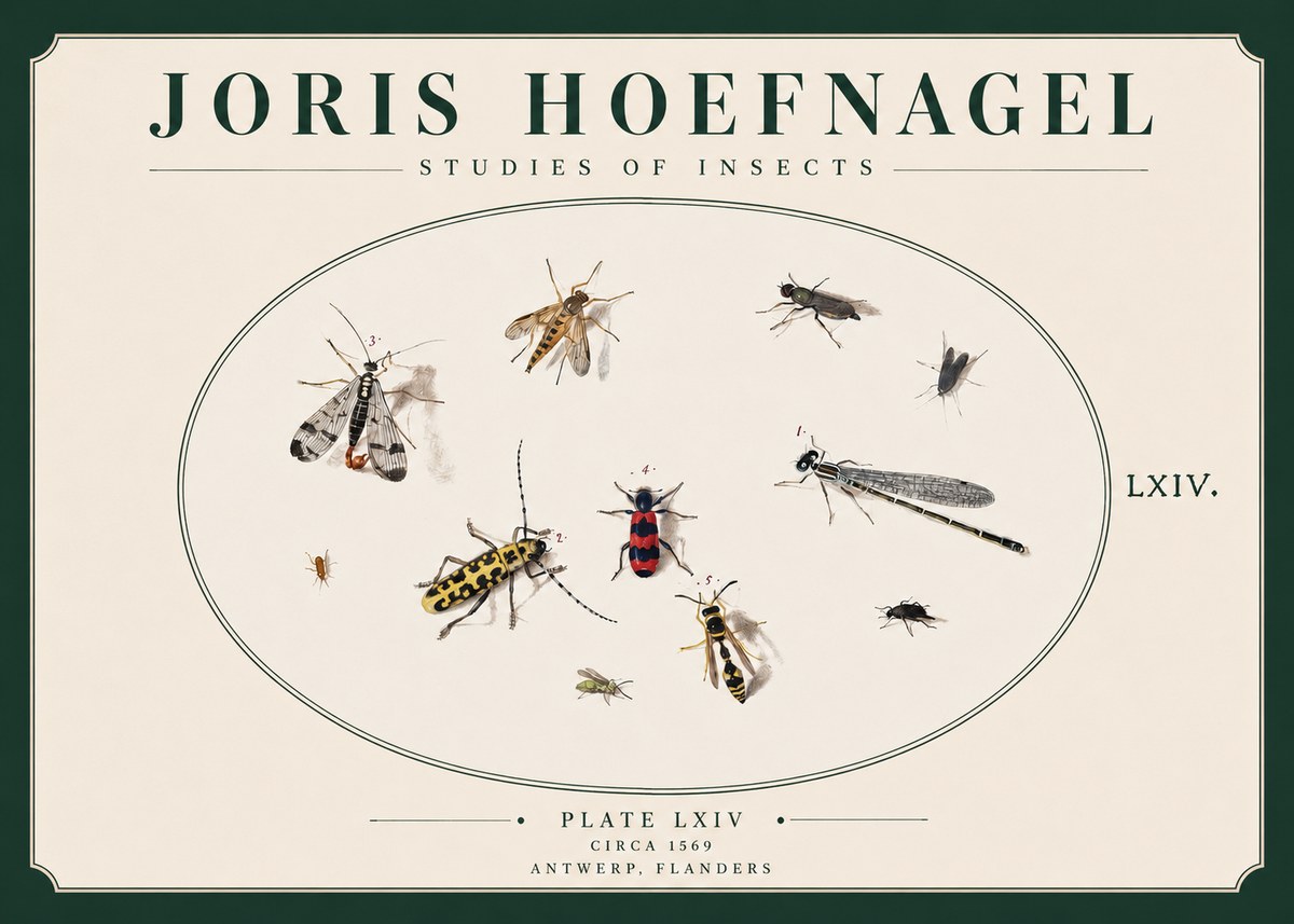 Joris Hoefnagel Studies of Insects - Plate Lxiv No3 - Plakát