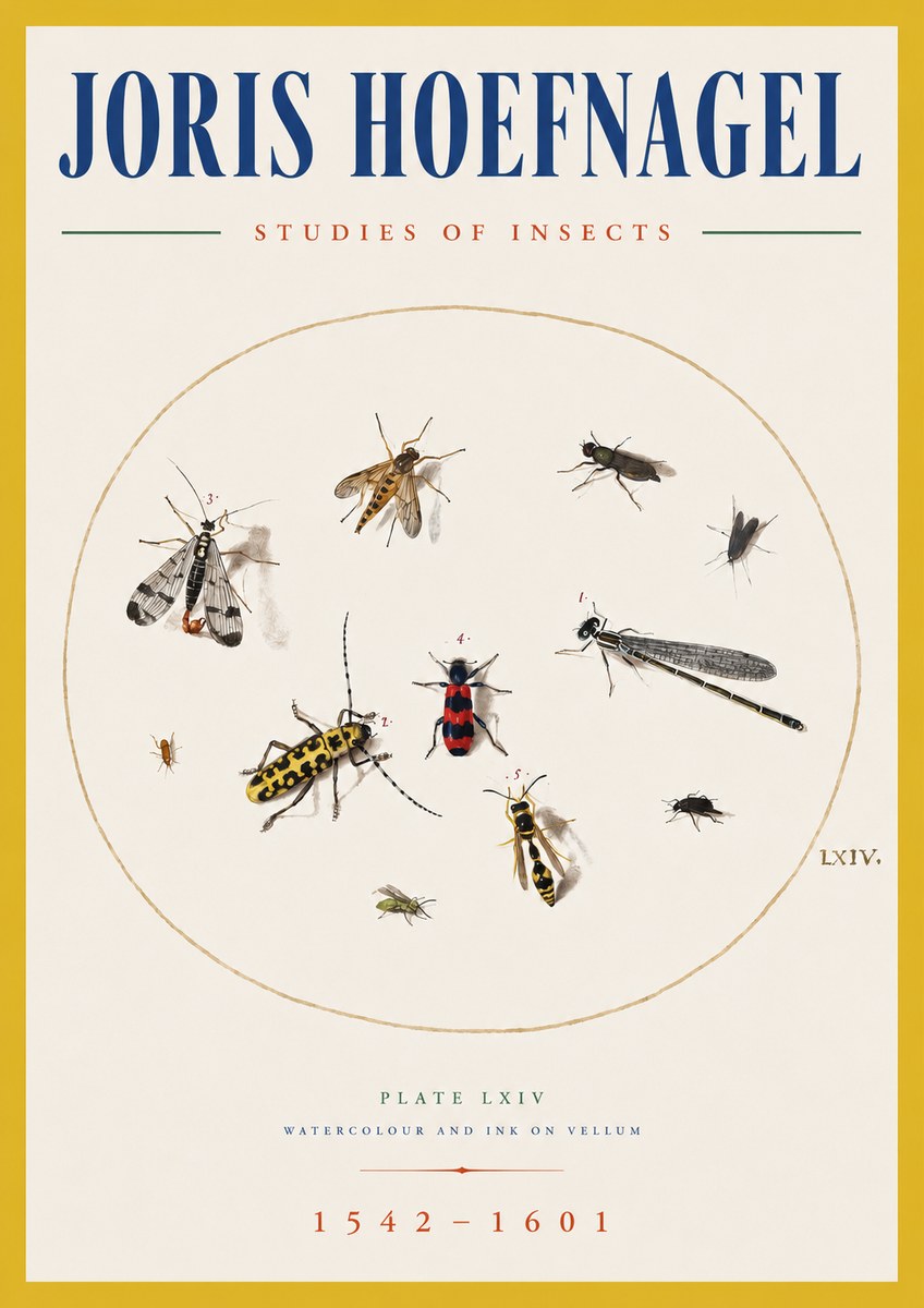 Joris Hoefnagel Studies of Insects - Plate Lxiv No5 - Plakát