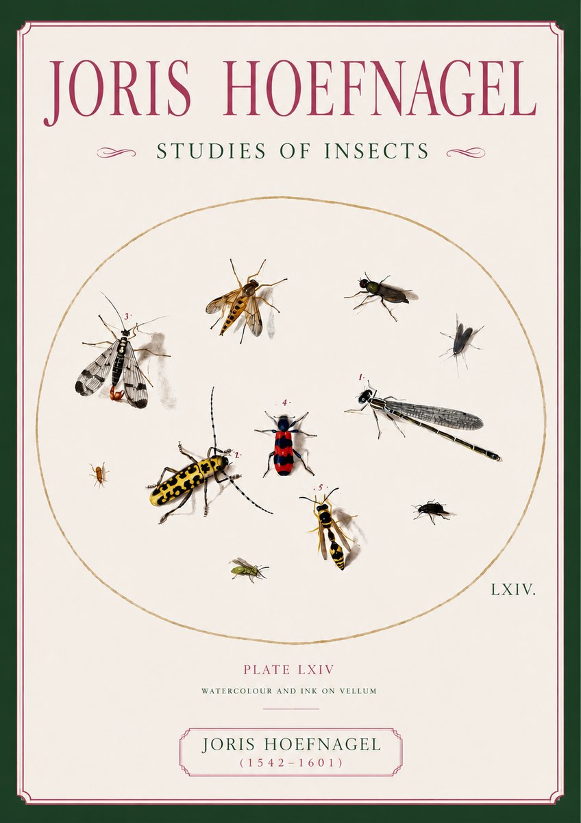 Joris Hoefnagel Studies of Insects - Plate Lxiv No6 - Plakát