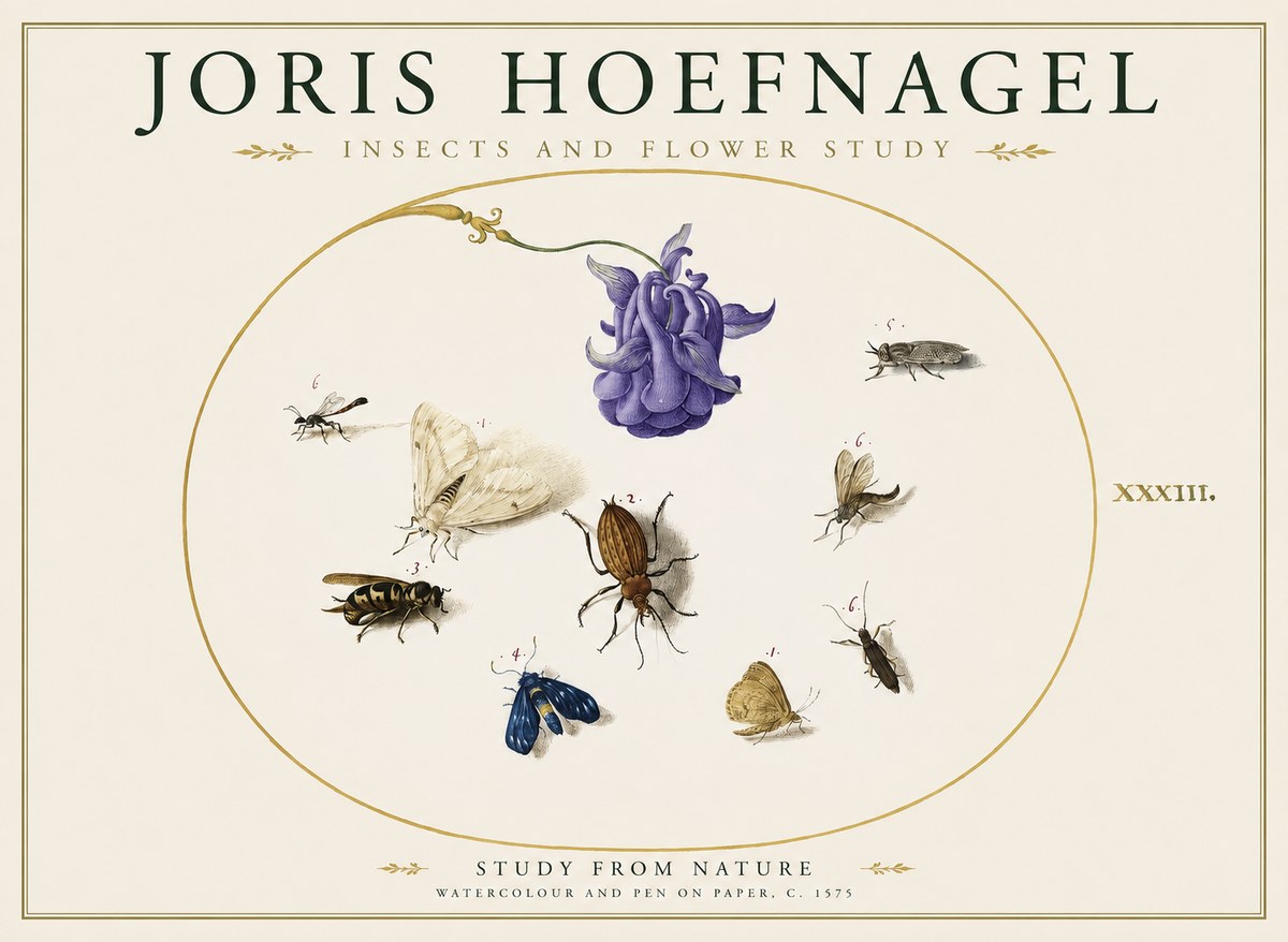 Joris Hoefnagel Studies of Insects and Flowers No2 - Plakát